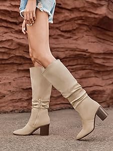 Amazon.com | Huiyuzhi Womens Pointed Toe Knee High Boots Mid